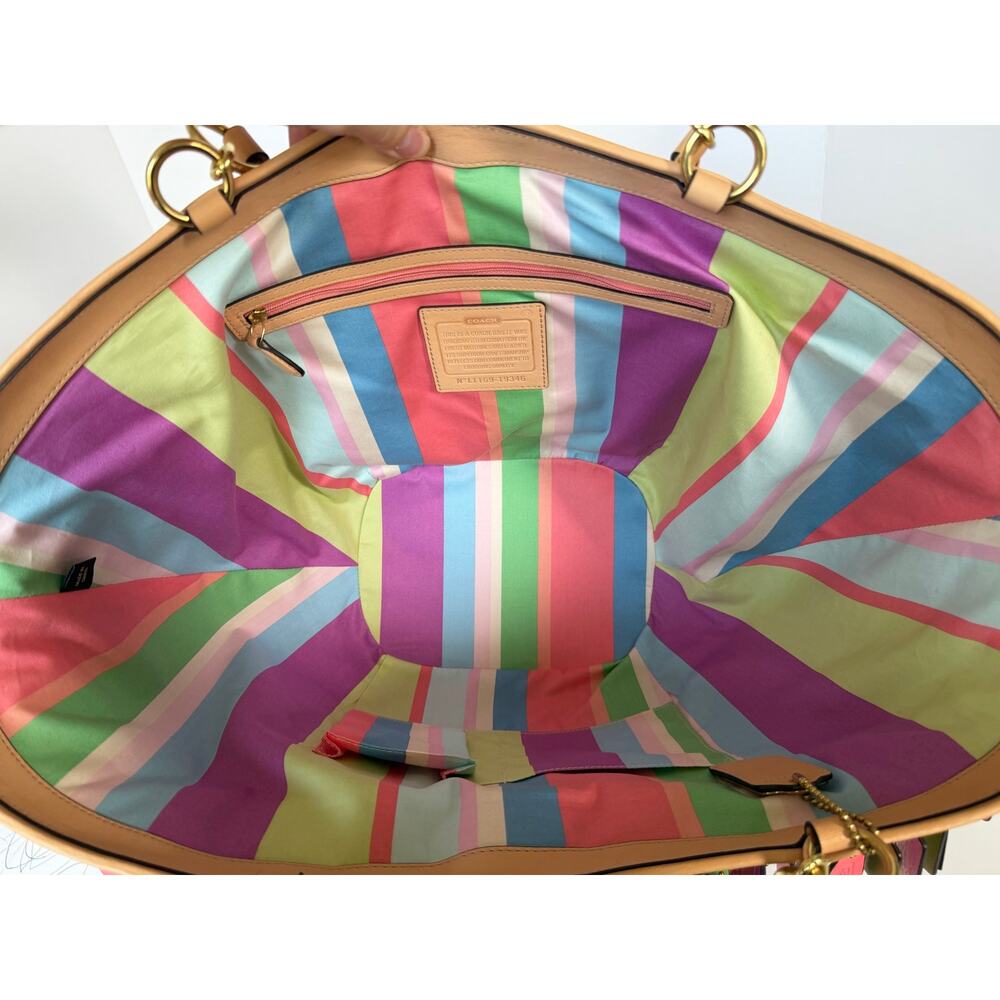 Coach Leather Hangtag Straw Basket Hamptons Weekend Tote Multicolor 70th Anniver - Picture 16 of 16